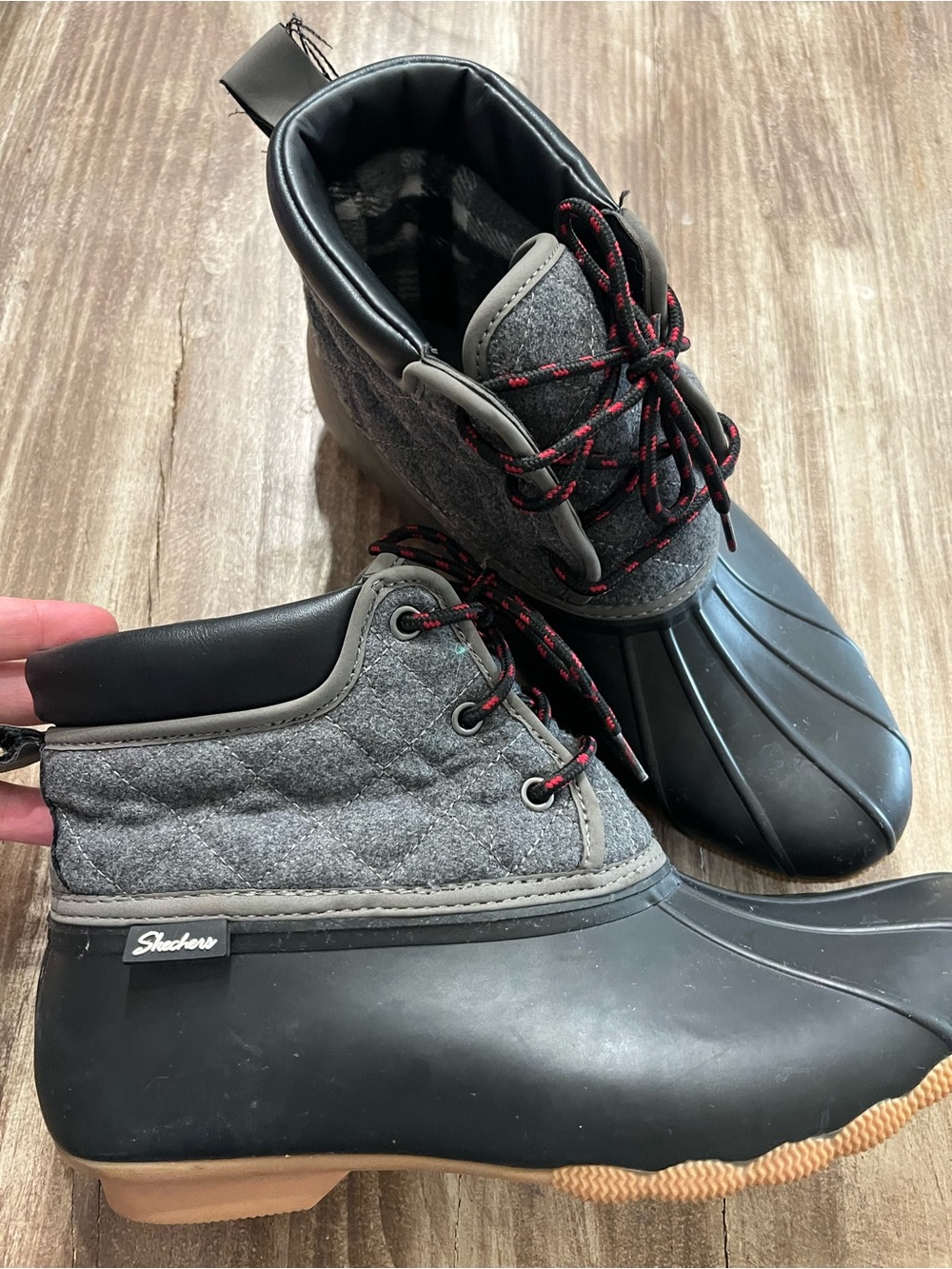 Skechers Men’s Grey, Black & Tan Waterproof Quilted Duck Boots
